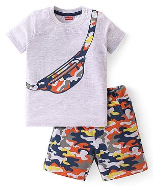 Babyhug Cotton Knit Half Sleeves T-Shirt & Shorts Set With Camouflage Print - Multiclor