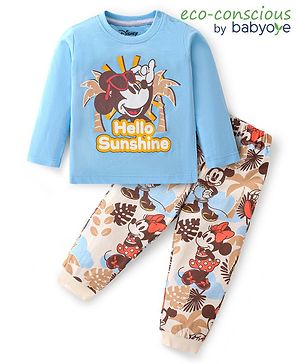 Babyoye Disney Knit Full Sleeve Night Suit With Minnie & Mickey Mouse Graphics - Blue