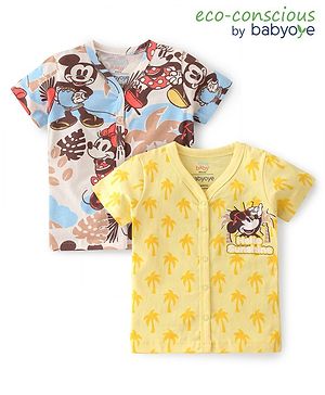 Babyoye Disney Interlock Cotton Knit Half Sleeves Front Open Jhablas with Mickey Mouse Graphics Pack of 2 - Multicolour