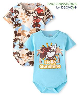 Babyoye Disney Interlock Half Sleeves Onesies With Mickey Mouse Print Pack of 2 - Multicolour