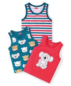 Babyhug 100% Cotton Sleeveless Sando Teddy & Koala Bear Print Pack of 3 - Multicolour