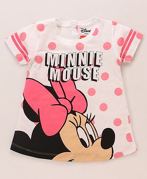 Babyhug Disney Cotton Half Sleeves Drop Shoulder Nighty With Minnie Mouse Print - Multicolor