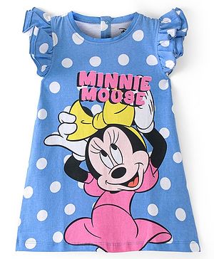 Babyhug Disney Cotton Knit Frill Sleeves Nighty With Minnie Mouse Graphics - Multicolor