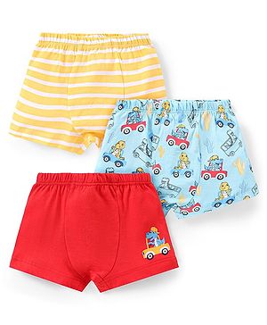 Babyhug 100% Cotton Knit Briefs with Striped & Car Print Pack of 3 - Multicolour