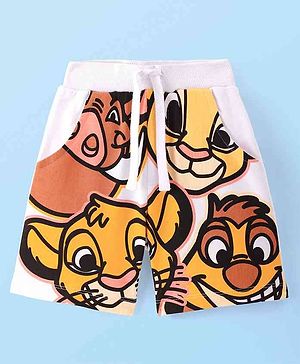 Babyhug Disney Terry Knit  Shorts With Lion King Print - White
