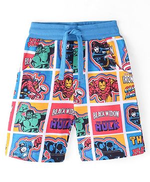 Babyhug Disney Cotton Terry Knee Length Shorts With Avengers All Over Print - Multicolor