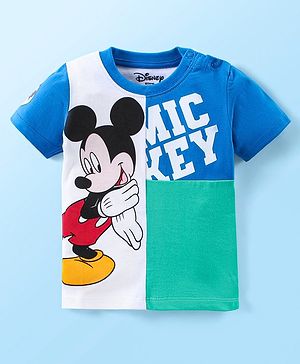 Babyhug Disney Cotton Knit  Half Sleeves Cut & Sew  T-Shirt with Mickey Mouse Graphics - Multicolour