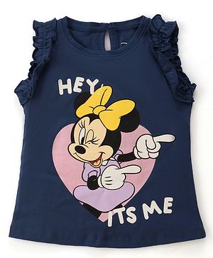 Babyhug Disney Cotton Sleeveless Top With Frills Detailing & Minnie Mouse Graphics - Navy Blue