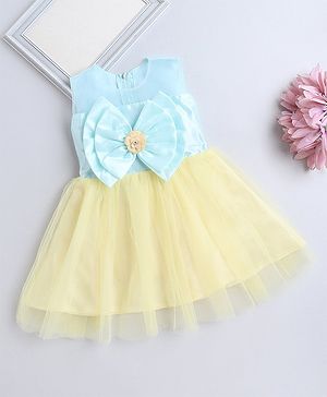 The Magic Wand Sleeveless Bow Detailed Net Dress - Yellow