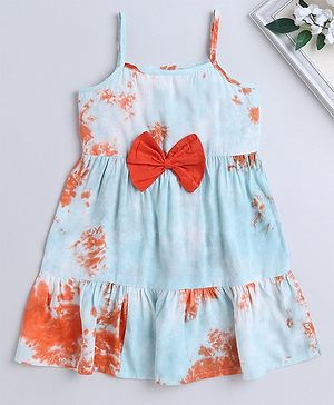 The Magic Wand Sleeveless Tie & Dye With Bow Detailed Dress - Blue & Orange