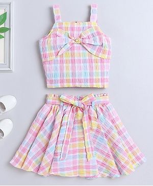 The Magic Wand Sleeveless Checked Coordinating Top And Skirt Set - Pink