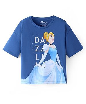 Pine kids Disney Cotton Knit Half Sleeves T-Shirt with Dazzling Princess Print - Navy Blue