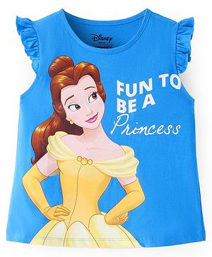 Pine Kids Disney Cotton Knit Frill Sleeves Top with Disney Princess Print - Blue