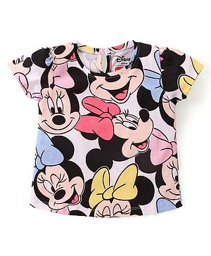 Babyhug Disney Cotton Knit Half Sleeves Top with Minnie Mouse Print- Multicolor