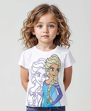 Babyhug Disney  100% Cotton Knit Half Sleeves Top with Princess Graphics - White