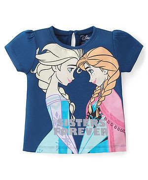 Babyhug Disney Cotton Knit Half Sleeves T-Shirt with Disney Frozen Graphics - Navy