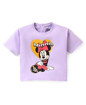 Babyhug Disney Cotton Half Sleeves T-Shirt With Minnie Mouse Graphics and Glitter Print - Purple