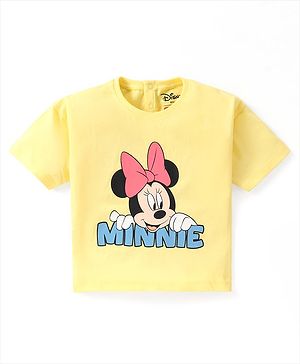 Babyhug Disney Cotton Drop Shoulder Half Sleeves T-Shirt With Minnie & Daisy Graphics - Yellow
