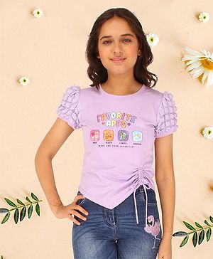 Cutecumber Embosis Hosiery Half Sleeves Favorite Apps Text Printed Top - Purple