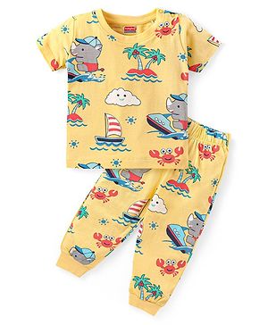Babyhug Cotton Half Sleeves Animals Print Nightsuit - Multicolour