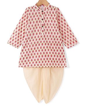 Babyhug Cambric Woven Full Sleeves Floral Printed Kurta & Dhoti Set - Cream