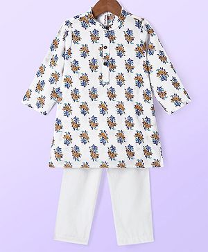 Babyhug Cambric Woven Full Sleeves Kurta Pyjama Set Floral Print - Blue