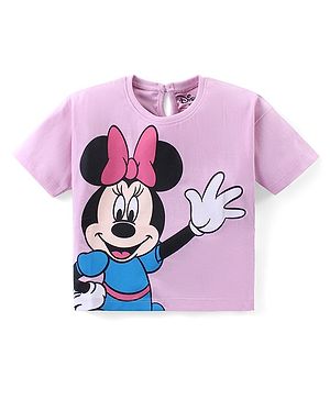 Babyhug Disney Cotton Knit  Drop Shoulder Half Sleeves T- Shirt with Front & Back Minnie Mouse Graphics - Lavender