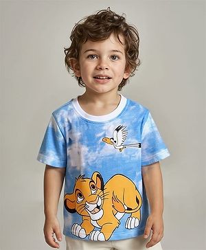Babyhug Disney Cotton Knit Tie and Dye Half Sleeves T-Shirt With Lion King Graphics - Light Blue