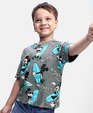 Babyhug Disney Half Sleeves Drop Shoulder Oversized T-Shirt with Mickey Mouse Print - Grey