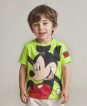 Babyhug Disney Cotton Knit  Half Sleeves T-Shirt With Mickey Mouse Graphics - Green