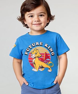 Babyhug Disney 100% Cotton Knit Half Sleeves T-Shirt with Lion King Graphics - Blue