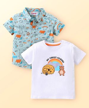 Babyhug Cotton Woven Printed Half Sleeves  Shirt With T-Shirt - Multicolour