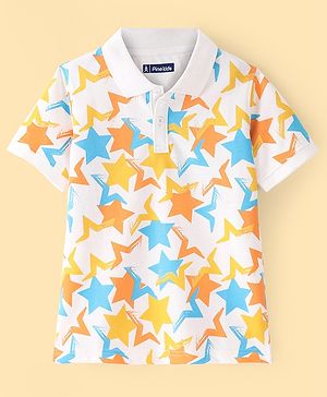 Pine Kids Cotton Half Sleeves Polo T-Shirt Stars Print - Snow White