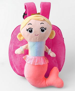 Babyhug Fashion Backpacks Mermaid Applique - Dark Pink