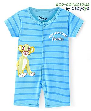 Babyoye Disney Cotton Knit Half Sleeves Rompers With Lion King Graphics and HD print Detailing- Blue