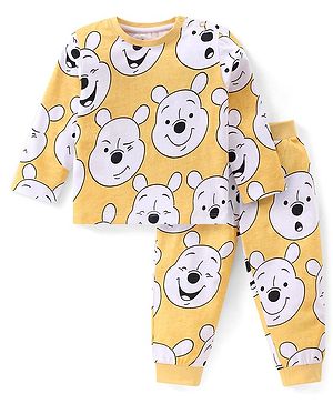 Babyoye Disney Single Jersey Cotton Knit Full Sleeves Night Suit Winnie The Pooh Print - Yellow