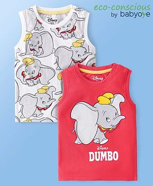 Babyoye Disney Cotton Interlock Sando Vest With Dumbo Print Pack of 2 - Red & Offwhite