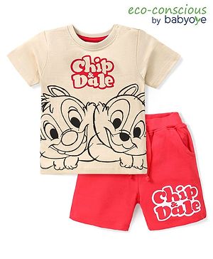 Babyoye Disney Interlock Knit  Half Sleeve T-Shirt &  Shorts Set  with  Chip and Dale Graphics - Multicolour