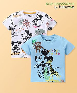 Babyoye Disney 100% Cotton Knit Half Sleeves T-Shirt With Mickey Mouse Graphics Pack of 2- Multicolor