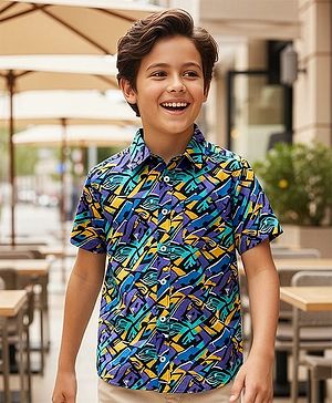 Pine Kids Viscose Woven Half Sleeves Shirt ABSRACT Print - Multicolor