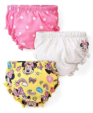 Babyhug Disney Interlock Knit Panties with Minnie Mouse Graphics Pack of 3 - Pink Yellow & White