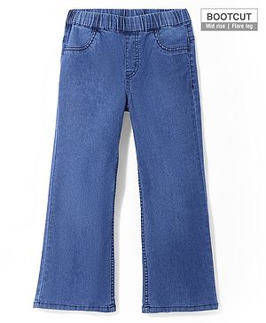 Pine Kids Cotton Rich Stretchable Full Length Bootcut Denim Jegging with Adjustable Waist Band - BLUE