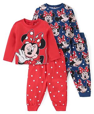Babyhug  Disney Cotton Full Sleeves Nighsuit With Minnie Mouse Graphics Pack Of 2-Red & Blue