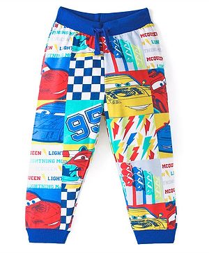 Babyhug Disney Cotton  Knit Full Length Lounge Pant Car Print - Blue