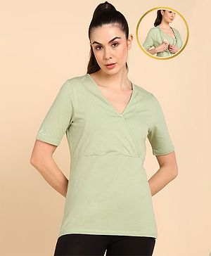 Zelena Half Sleeves Solid Maternity Zipless Top With Nursing Access - Pista Green