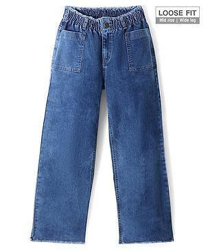 Pine Kids Denim Woven Ankle Length Washed Wide Leg Jeans - Blue