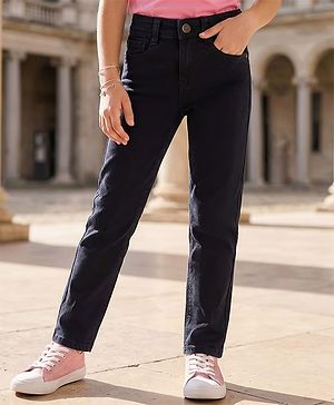 Pine Kids Woven Ankle Length Solid Denim Jeans - Black
