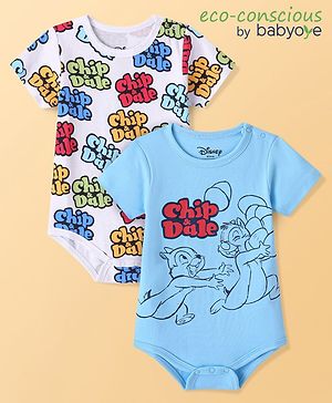 Babyhug Disney    Ineterlock Knit     Half Sleeves Onesies with Chip & Dale Graphics Pack of 2   - Blue & White