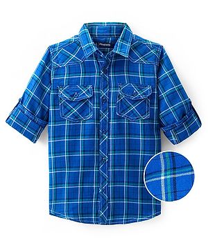 Pine Kids Cotton Full Sleeves Checks Shirts - Blue