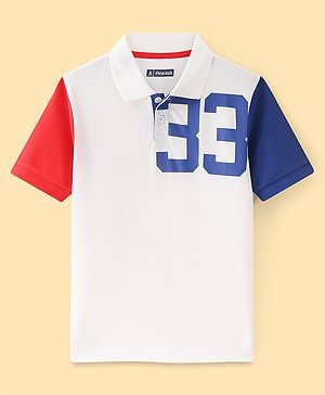 Pine Kids Cotton Half Sleeves Polo T-Shirt with Print - Snow White